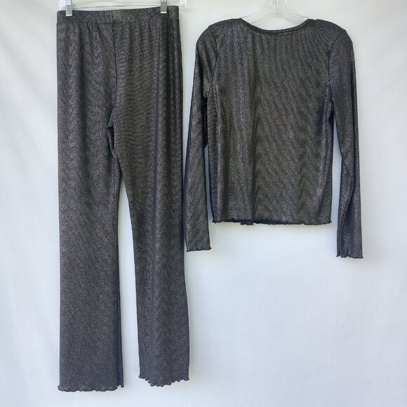 Steve Madden Black Shimmer Flare Leg Pajama‎ Loungewear Set Size Small NWT - Picture 5 of 5